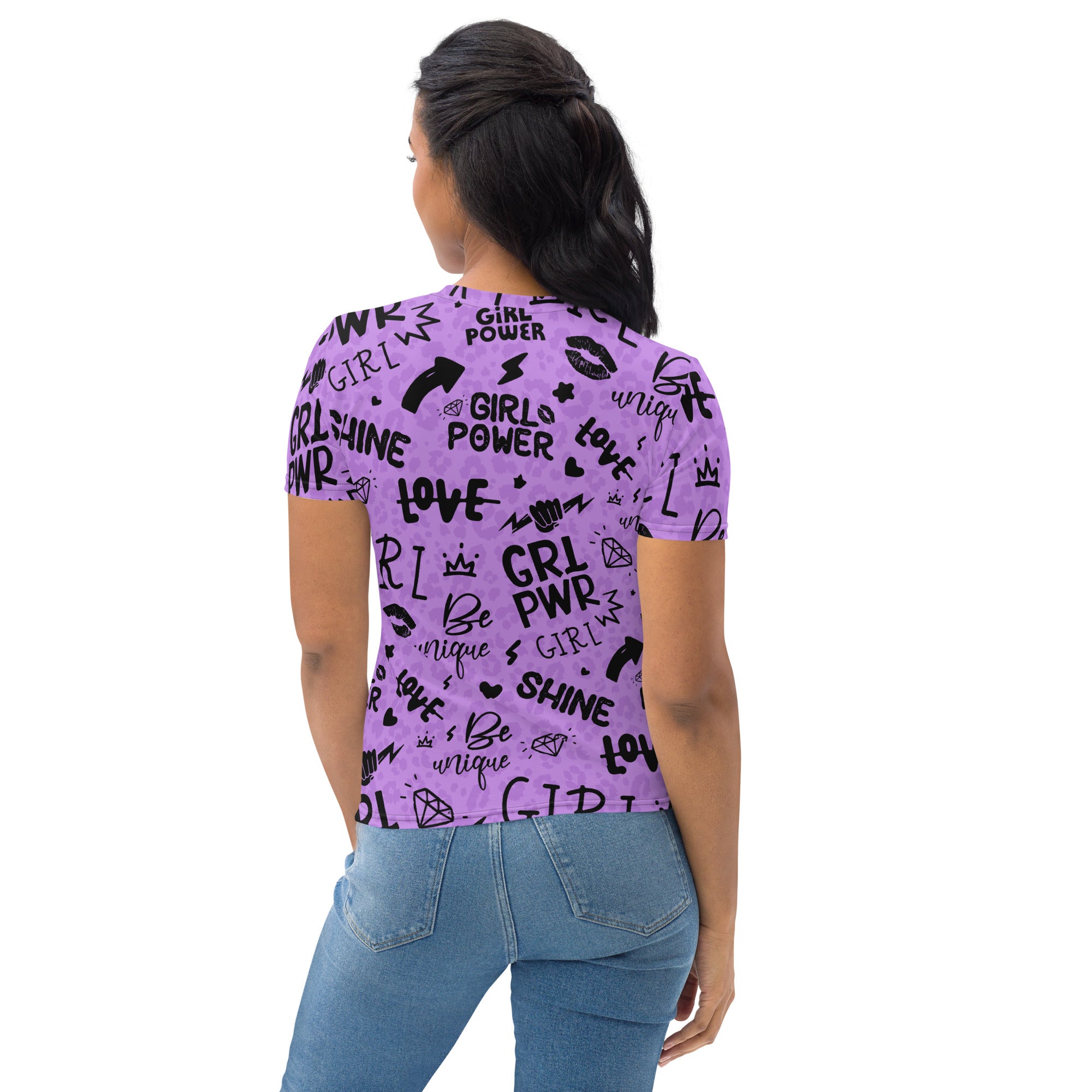 Purple Girl Power Graphic Tee with Shadow Leopard Print